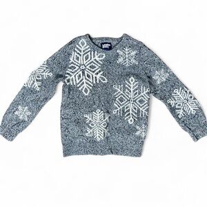 Lands End Kids Gray Marl 100% Cotton Snowflake Sweater Girls Youth Small 6-7